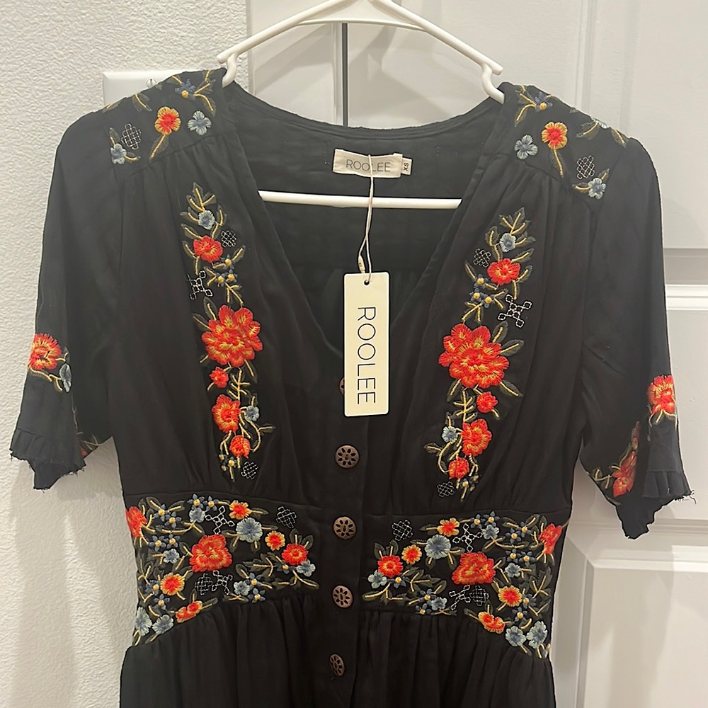 Roolee Embroidered Dress - Black XS